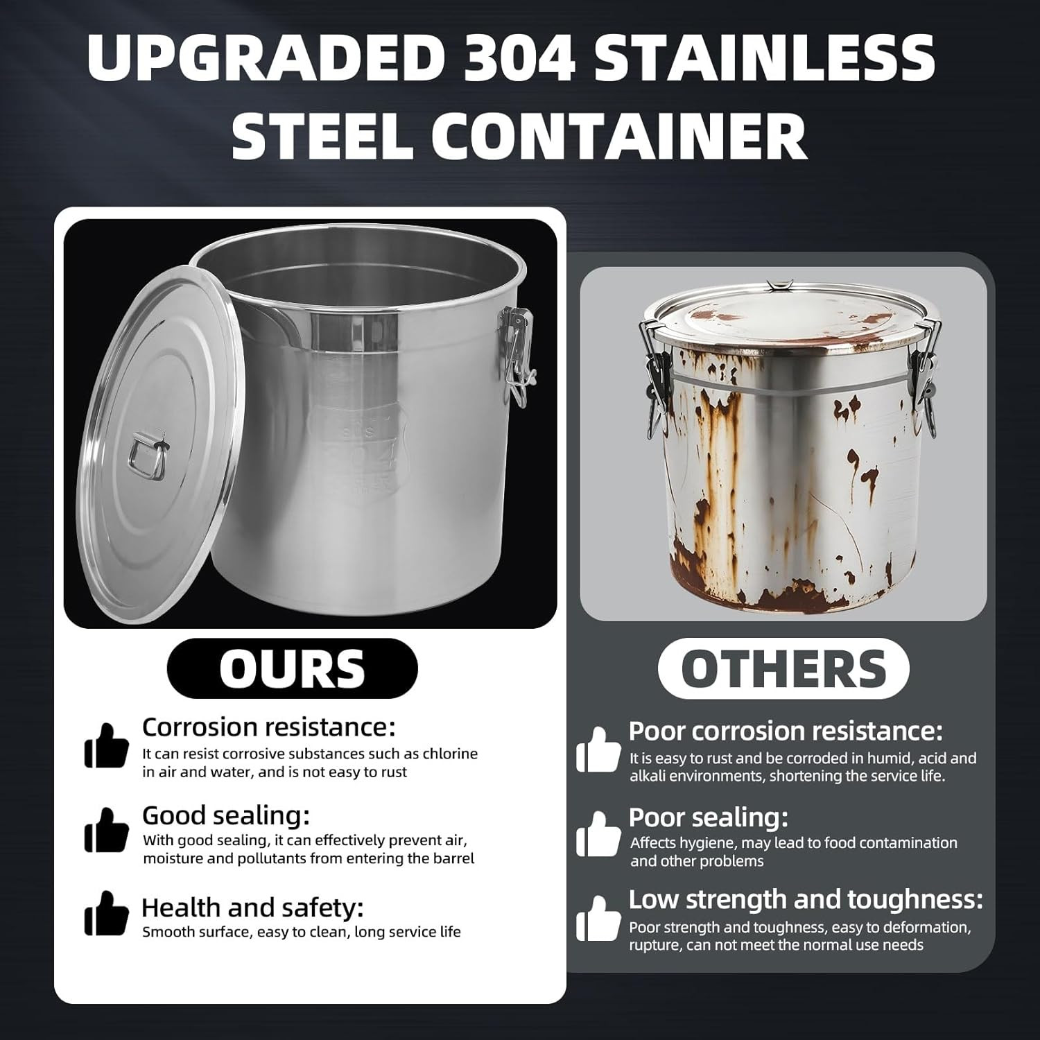 21L/5.5 Gal 304 Stainless Steel Containers with Lids 710 Oz Stainless Steel Airt