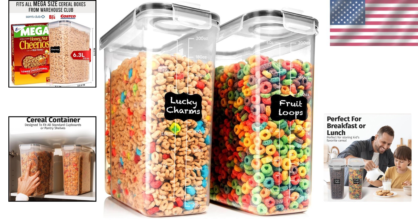 High-Capacity 6.3L Airtight Cereal Container Set – Durable and Dishwasher Safe