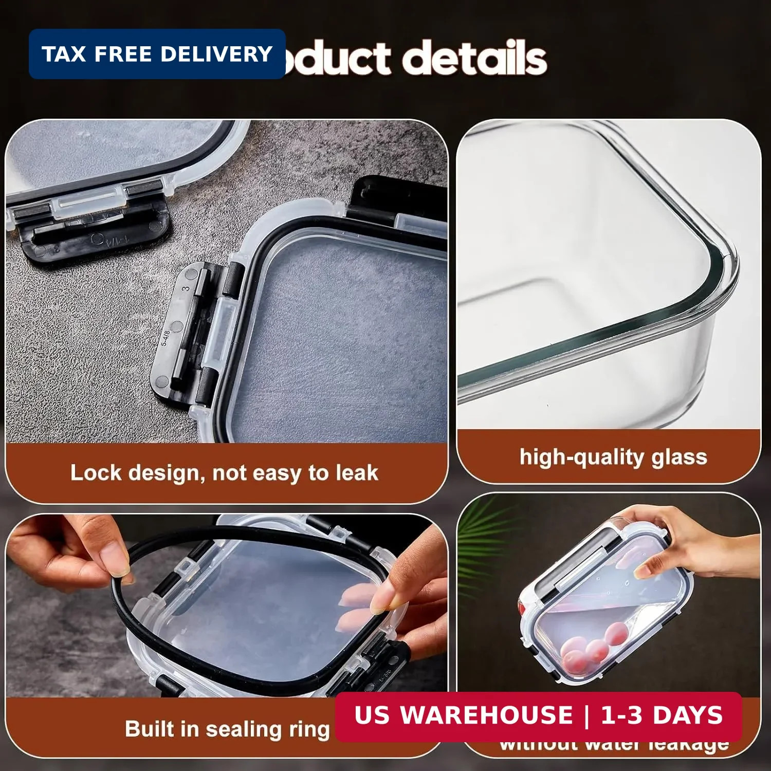 8 Pack Glass Meal Prep Containers with Lids, Extra Thick Airtight Food Storage S