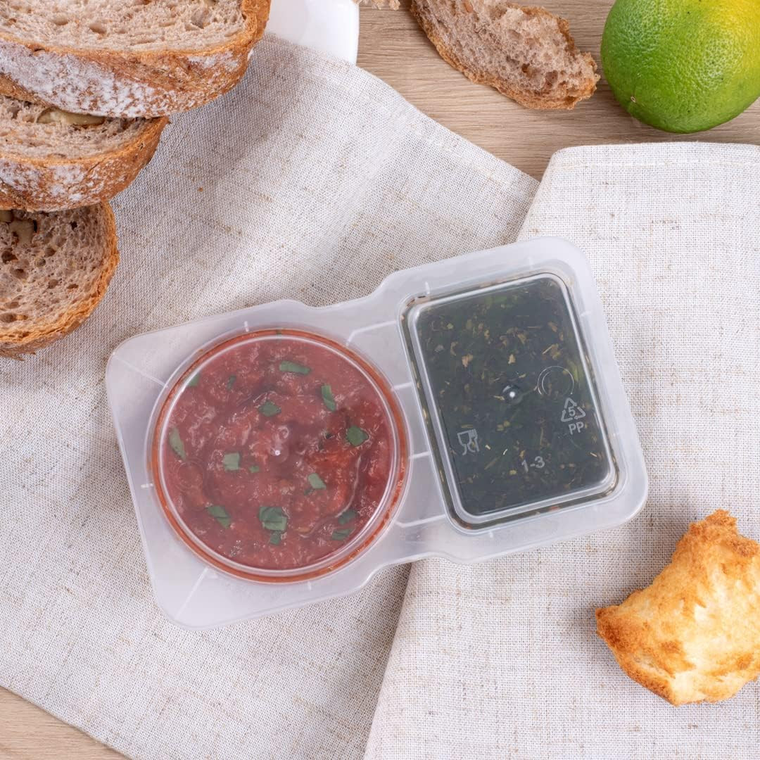 Futura 5 Ounce Snack Containers, 100 Microwavable Sauce Containers – 2 Compartme