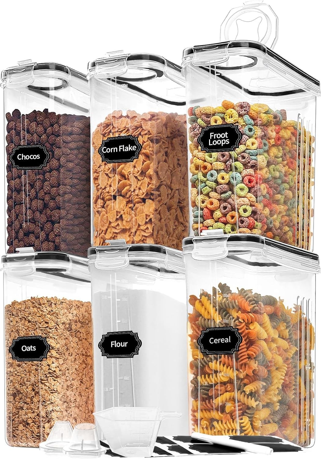 4L Airtight Food Storage Container w/ Lid Plastic Cereal Dispensers Kitchen 6PC