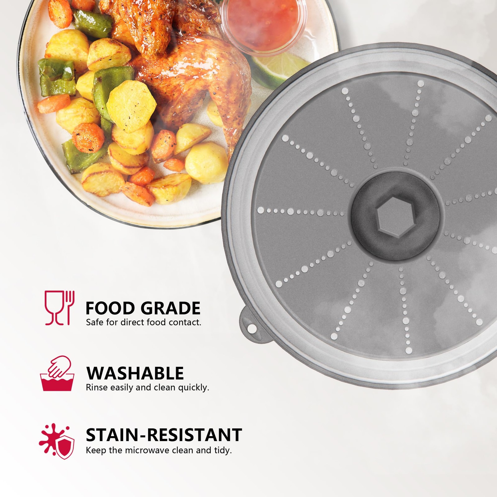 Multi-Purpose Microwave Splatter Guard, Vented and Collapsible Design, Grey