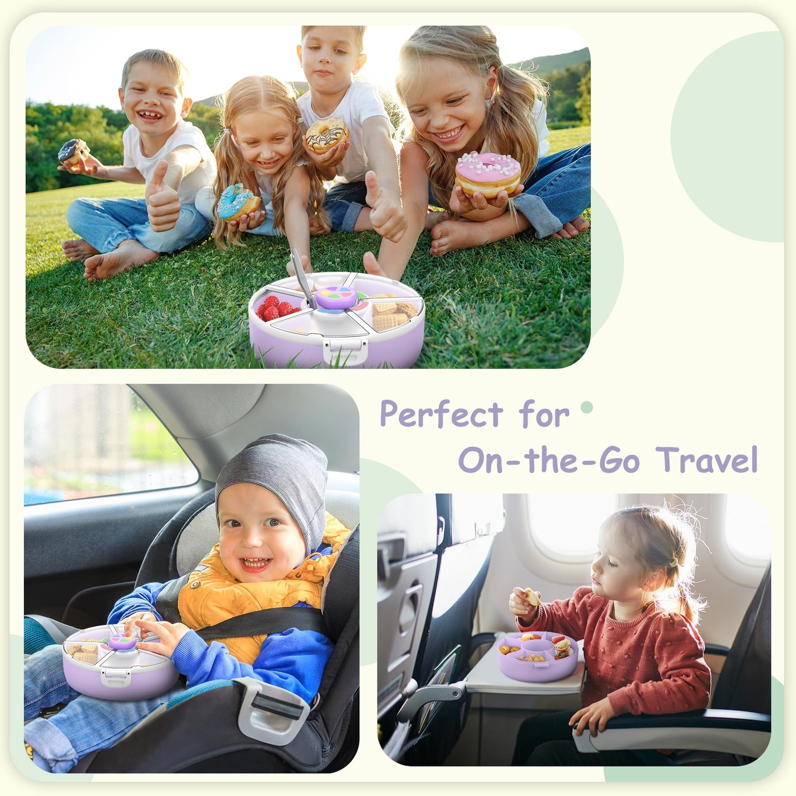 Reusable Rotating Snack Container with 5 Separate Compartments, Color Matchin…
