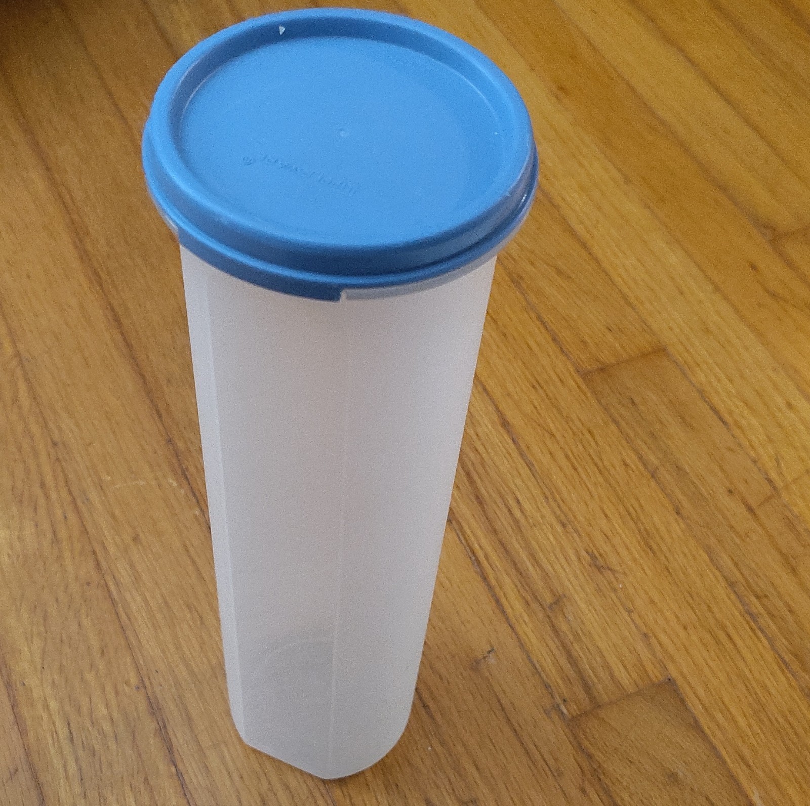 Tupperware Cylinder Plastic Snack Container with Blue Snap Lid, Reusable