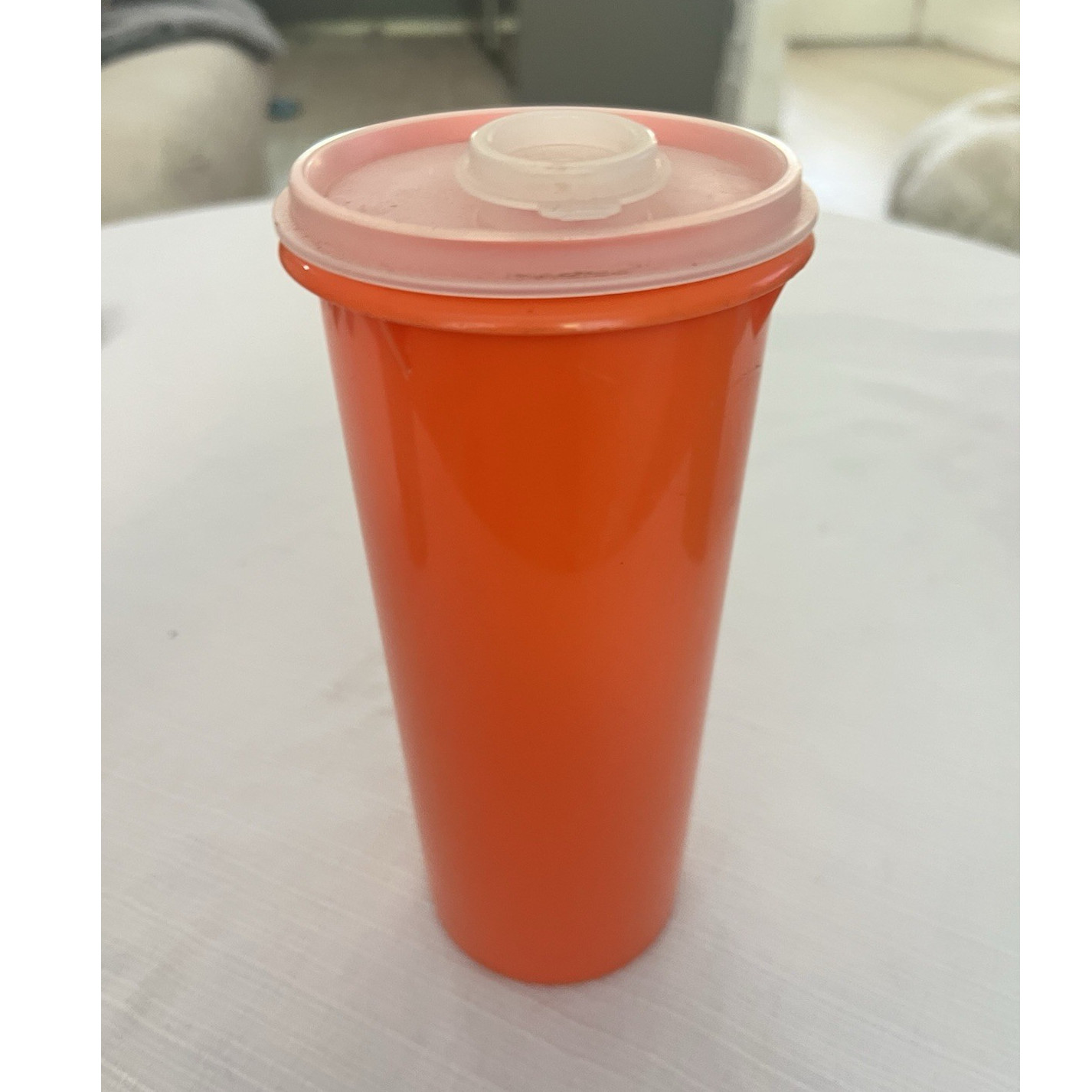 Tupperware Plastic Dispenser Orange/Pink w Snap Lid 8.5 in Dishwasher Safe