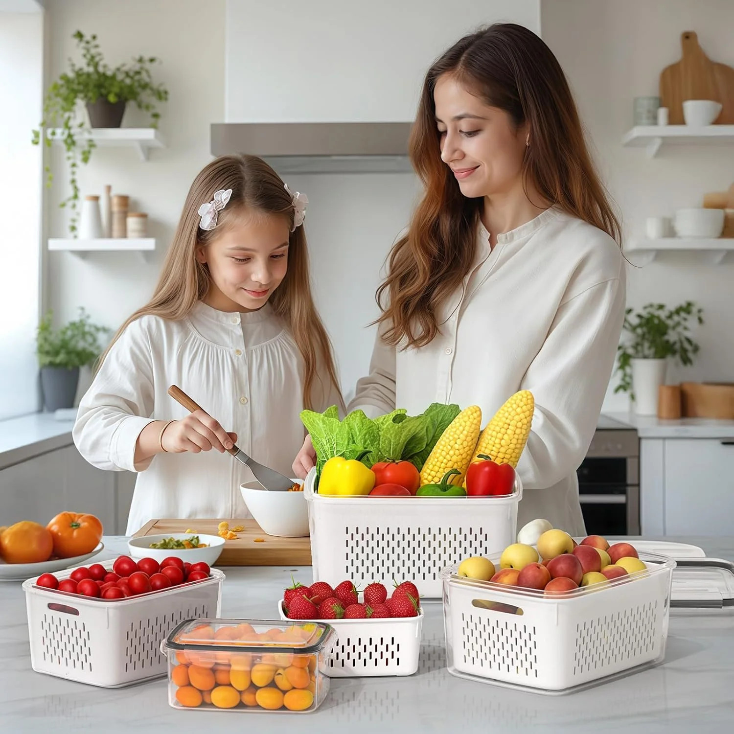 4 PCS Fruit Storage Containers for Fridge, Produce Containers for Fridge with Re