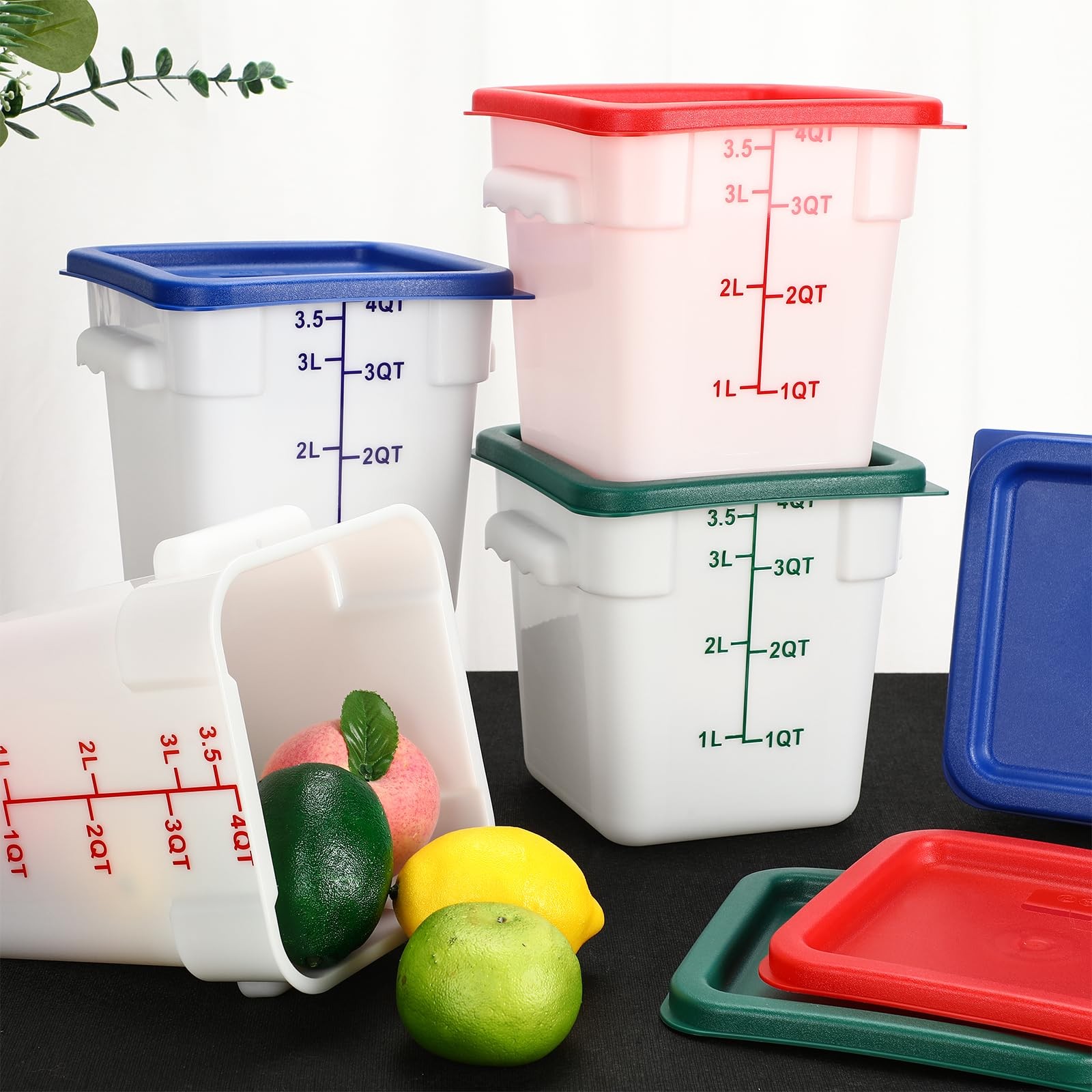 6 Pieces 4 Quart Commercial Food Storage Containers with Lid Translucent Cont…