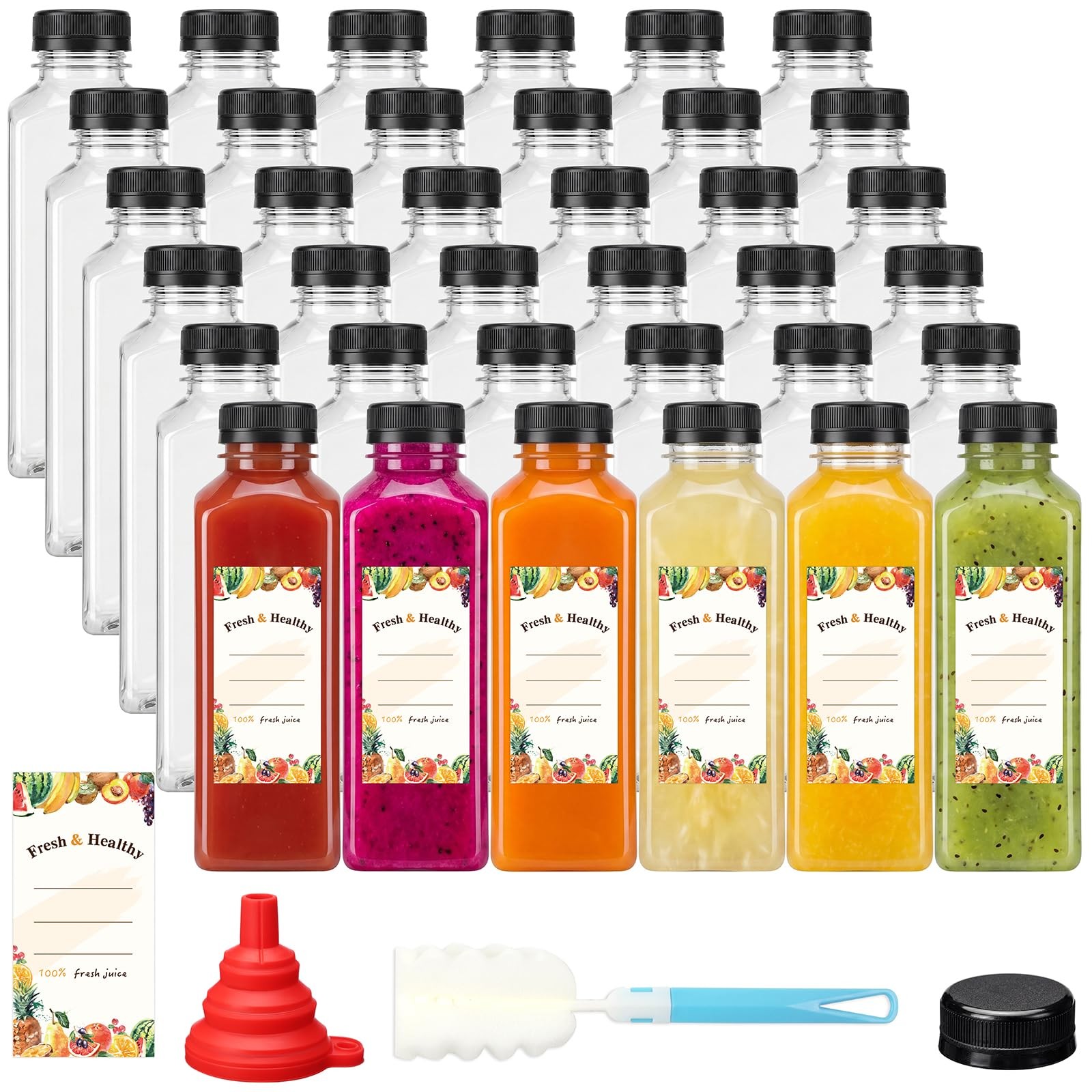 42pcs 16oz Plastic Juice Bottles with Caps, Reusable Juicing Bottles with Lid…