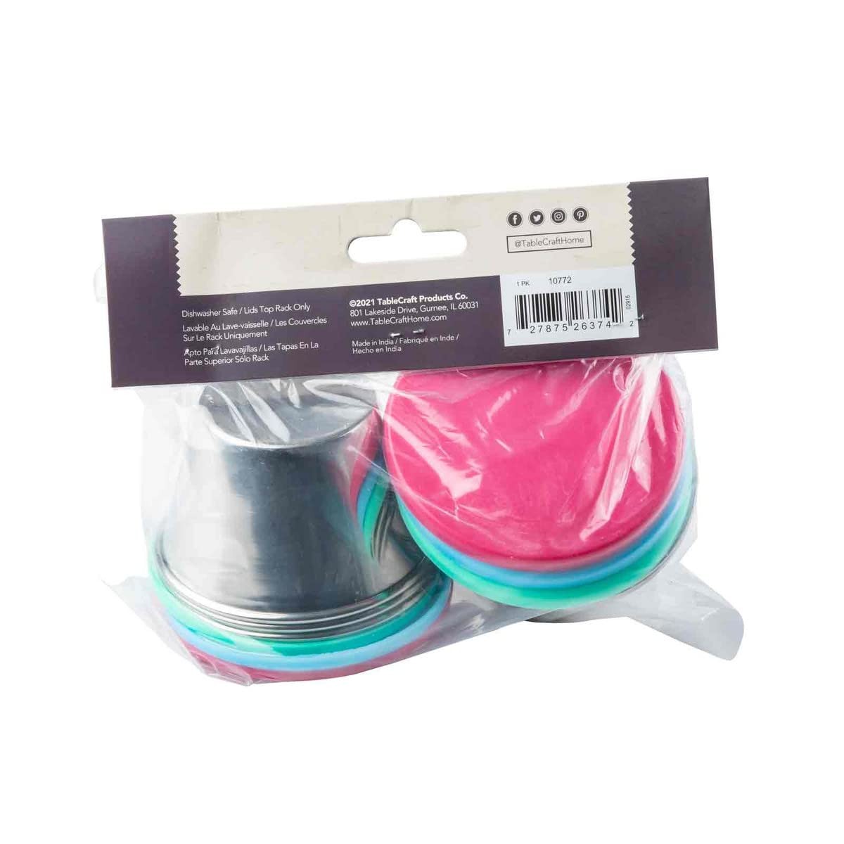 5 Oz Round Stainless Steel Ramekins Pack Of 6 With Assorted Color Lids