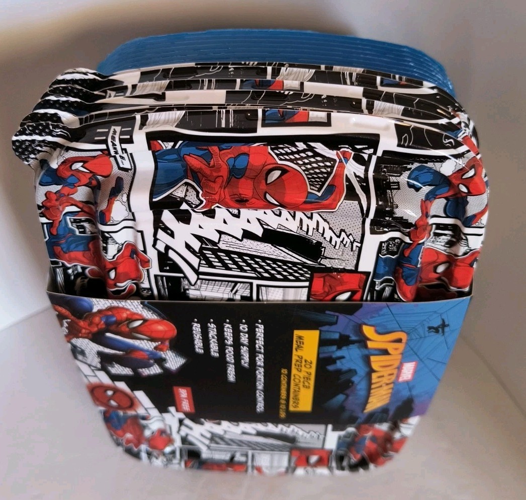 Marvel SPIDERMAN 20 Piece Meal Prep Food Storage Containers NEW! Free Shipping!