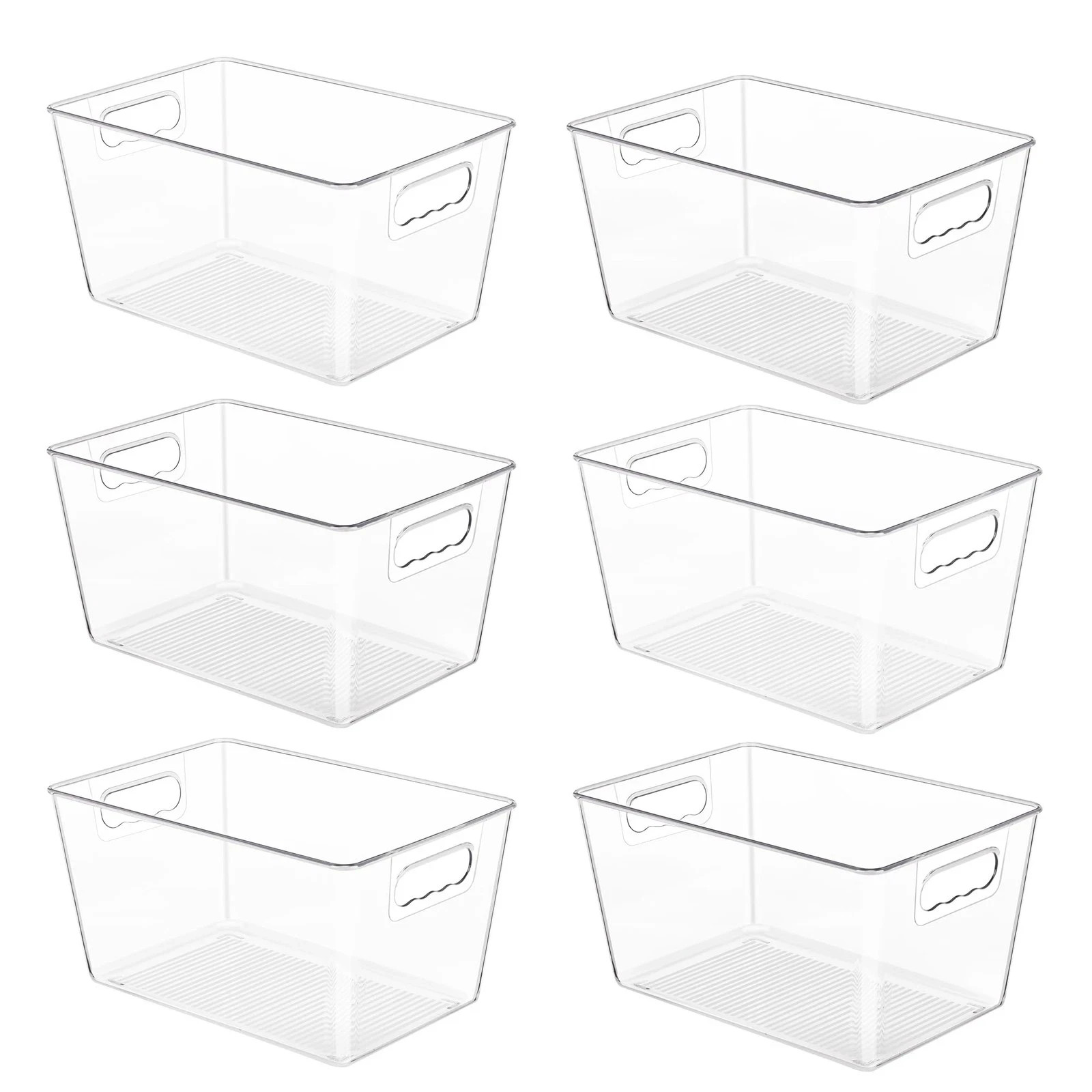 6 Pack Clear Pantry Organizer Bins, Plastic Containers with Handle for Kitchen,F