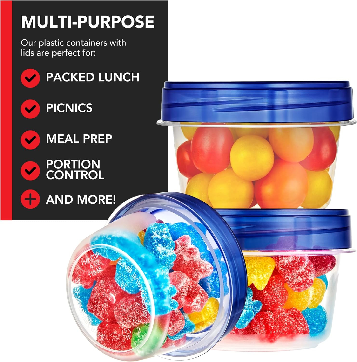 4oz Plastic Containers with Twist Top Lids (6 Pack), 1/2 Cup Small Freezer Co…