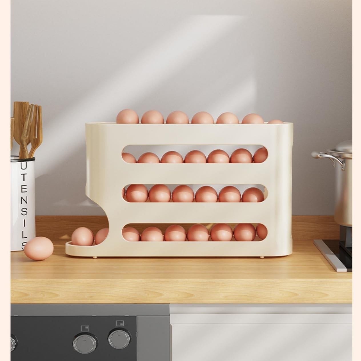 Egg Holder for Fridge, Egg container for refrigerator, Space-Saving Automatic…