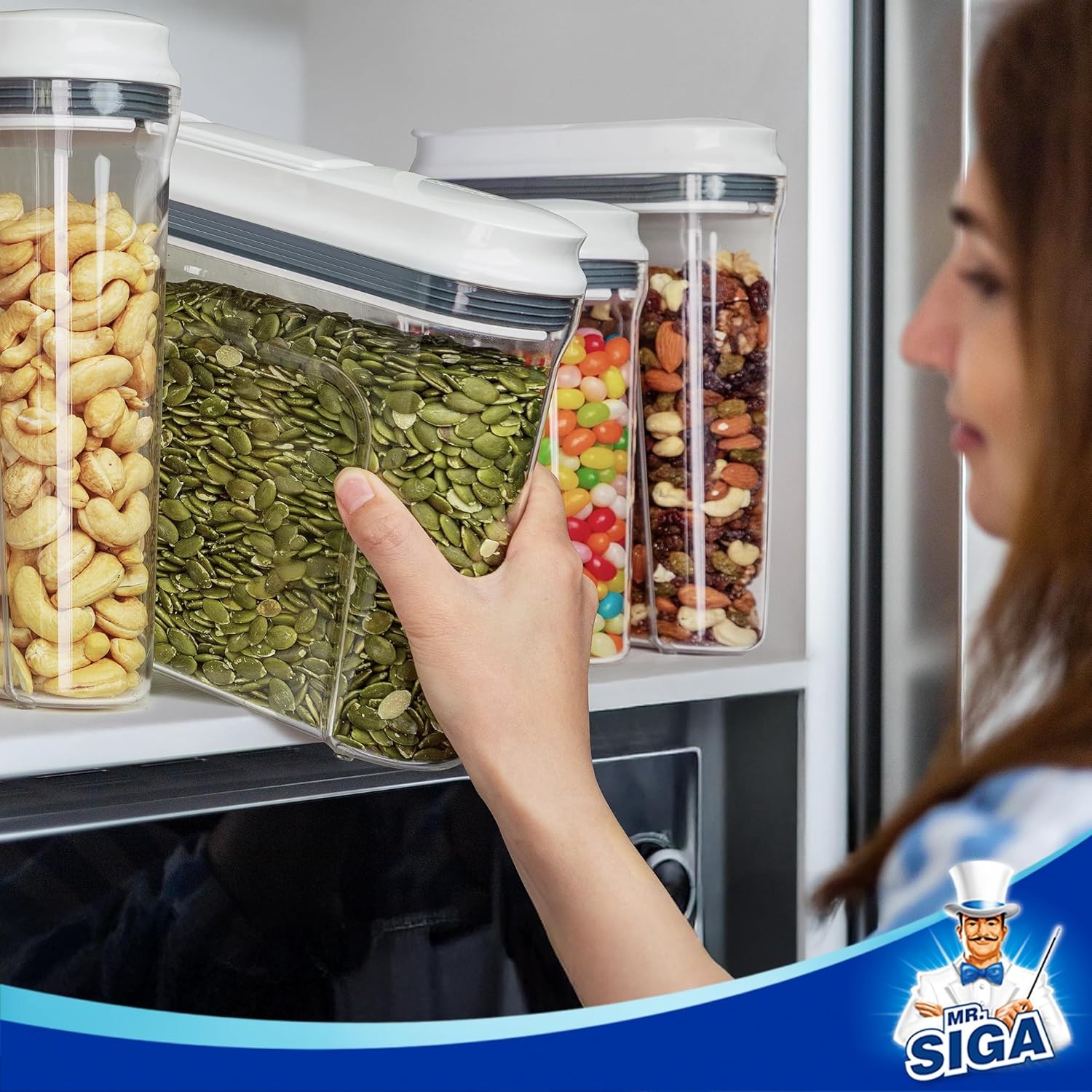 Airtight Cereal Dispenser Set, Storage Containers for Dry Goods, Nuts, Beans,