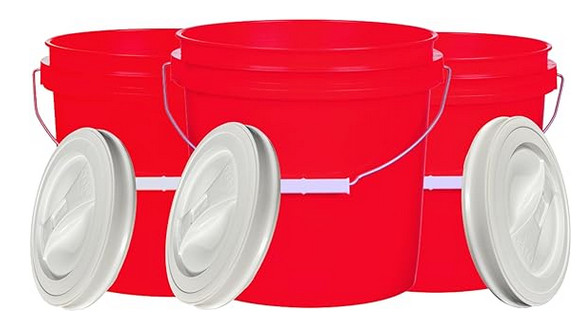 2 Gallon Red Food Grade Buckets BPA Free Made in USA with Screw On lids(3 Pack )