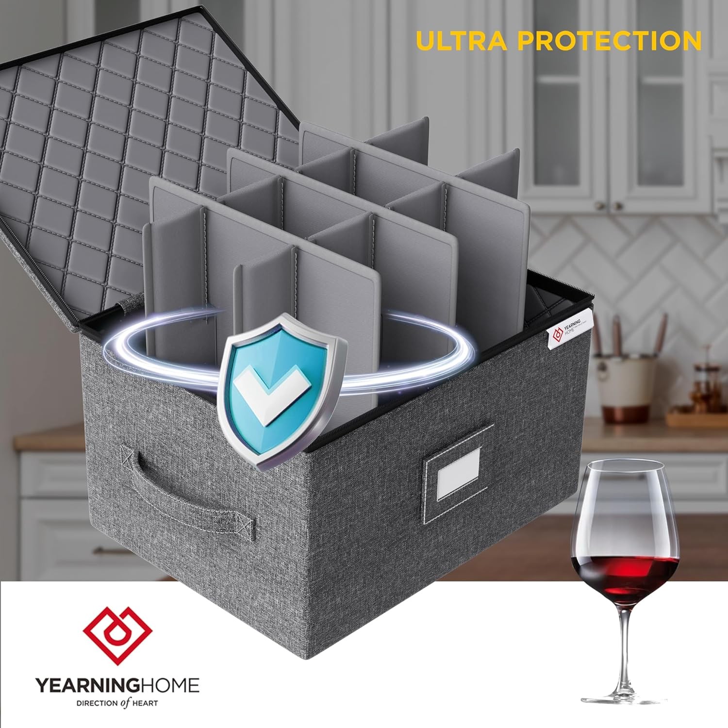 2 Pack Wine Glass Storage Box with Dividers,Stemware Storage Cases with Sturdy