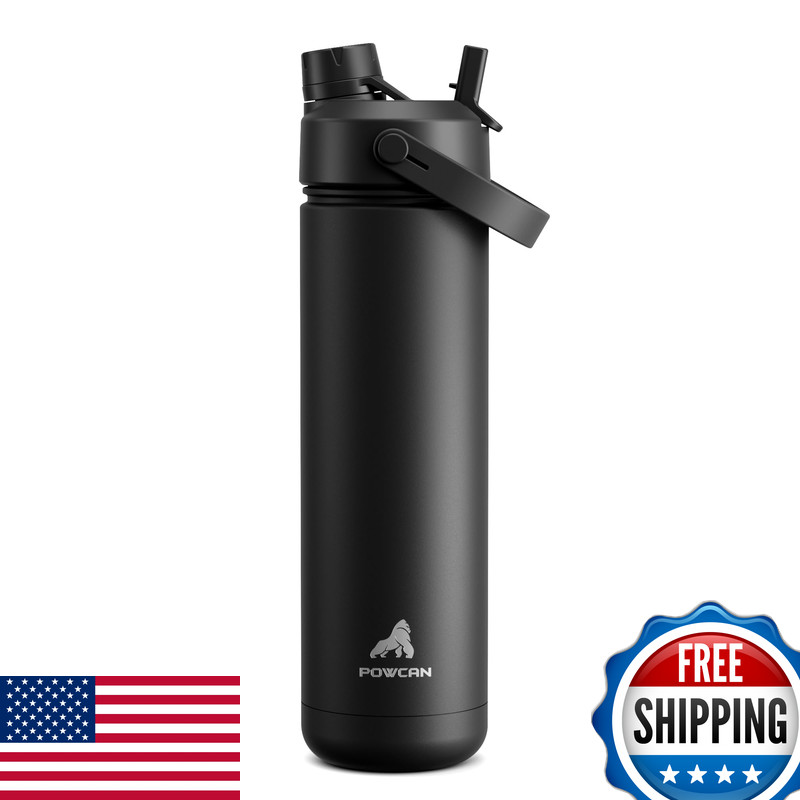 Powcan 26 Oz Insulated Water Bottle 2-In-1 Straw And Spout Lid Keep Cold 24H