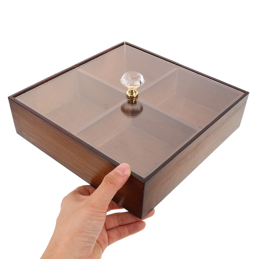 Dark Brown 1 Bamboo Divided Serving Platter with Lid Reusable Snack Organizer