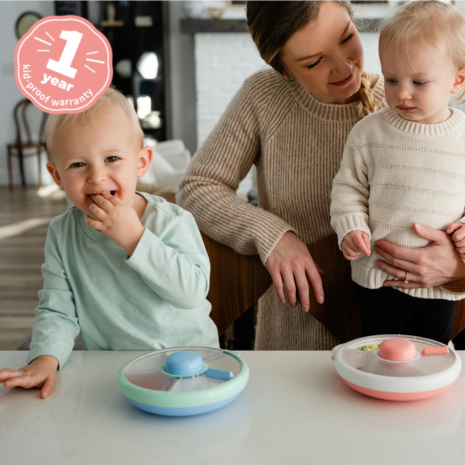 Kids Small Snack Spinner Slide Reusable Snack Container with 4 Compartment D…