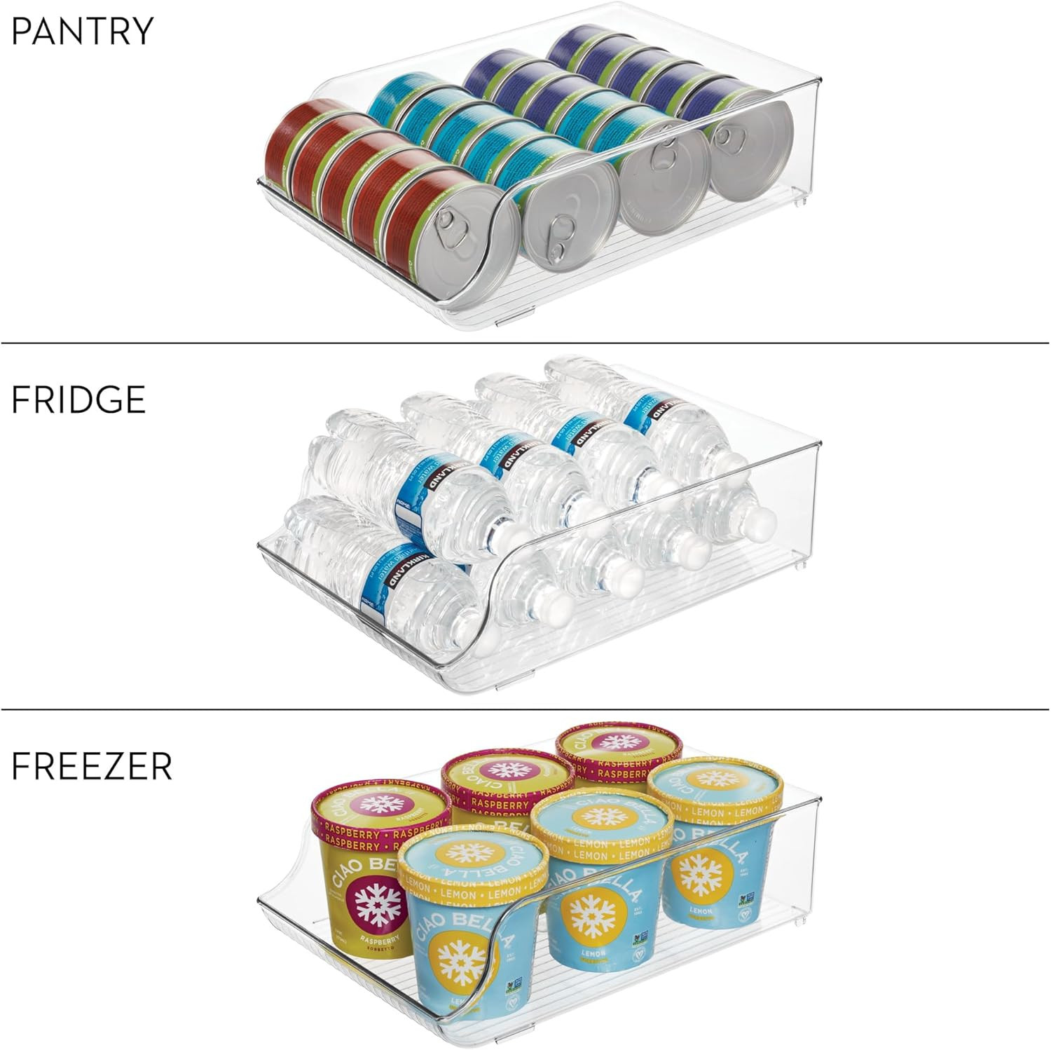 Water Bottle Organizer for Fridge or Pantry – Clear – Made in USA