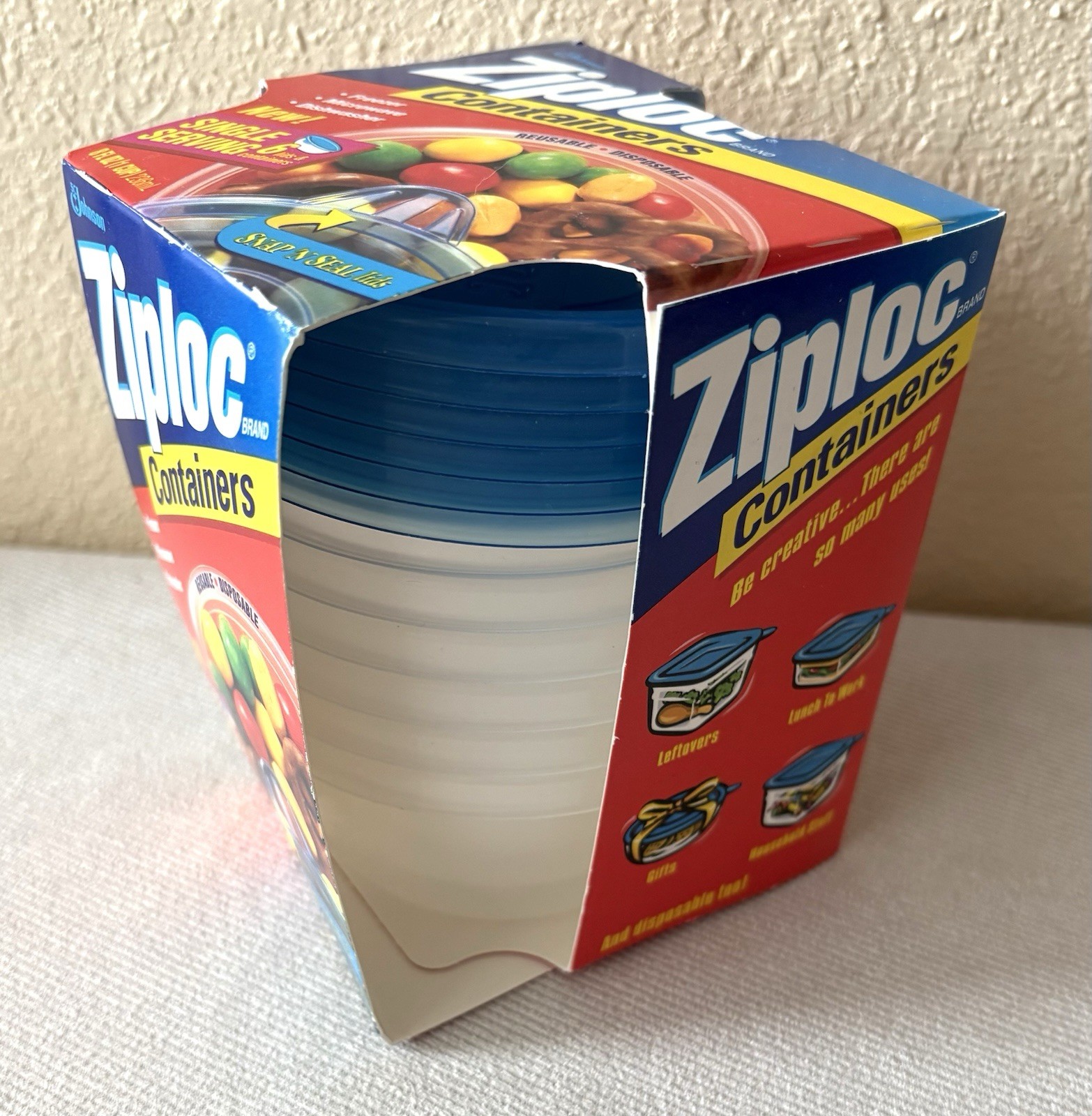 Ziploc Vintage 1998 Snap’n Seal Single Serve 8fl.oz./1 Cup 6 Storage Containers