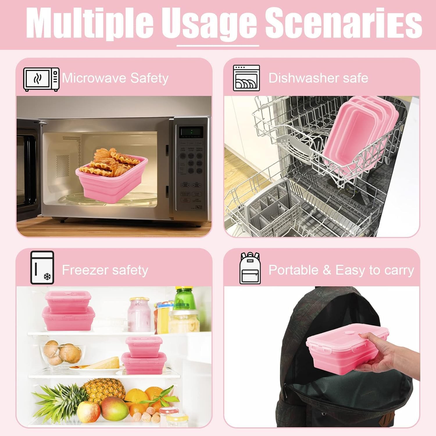 Collapsible Silicone Food Storage Containers with Lids,Set of 3 Silicone Lunc…