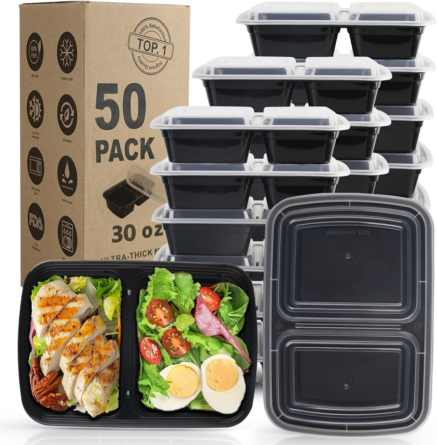 Meal Prep Containers – 50Pack 28OZ Food Containers with Lids, Disposable to Go,