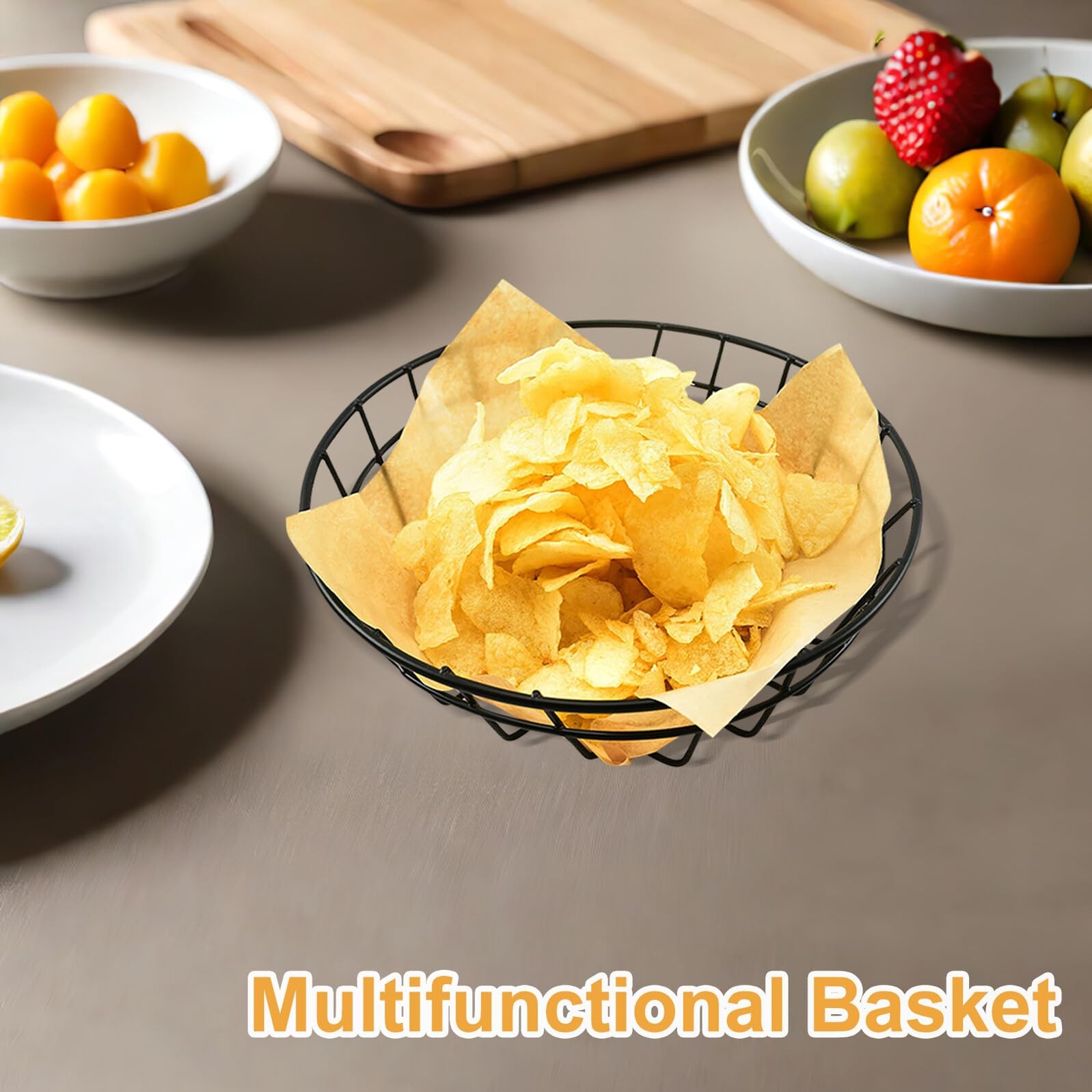2 Pcs Wire Bread Basket 7.67 Inch Chrome Oval Metal Fast Food Baskets for Ser…
