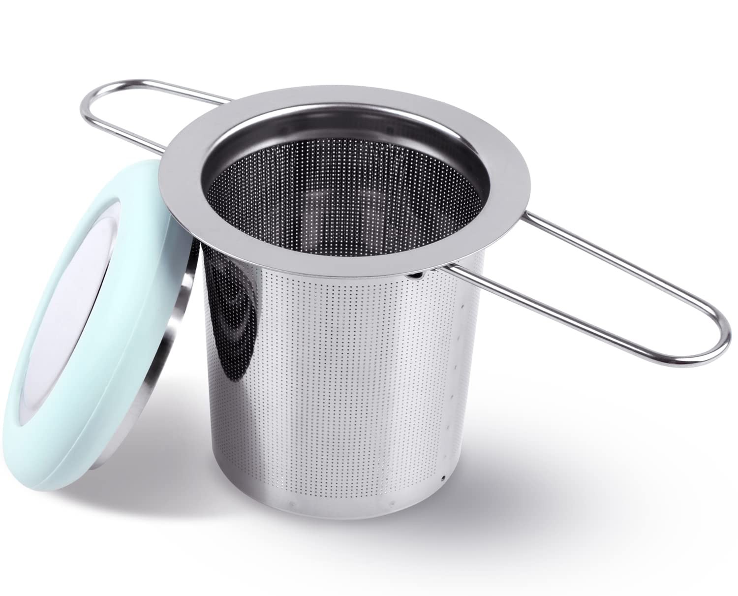 Fenshine Tea Infuser Stainless Steel Strainer Folding Handle Light Blue