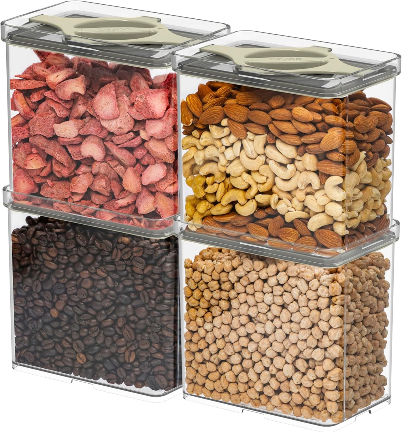 4-Pack Airtight Pantry Containers, 1.9 QT / 1.8 L Clear Food Storage Jars with L