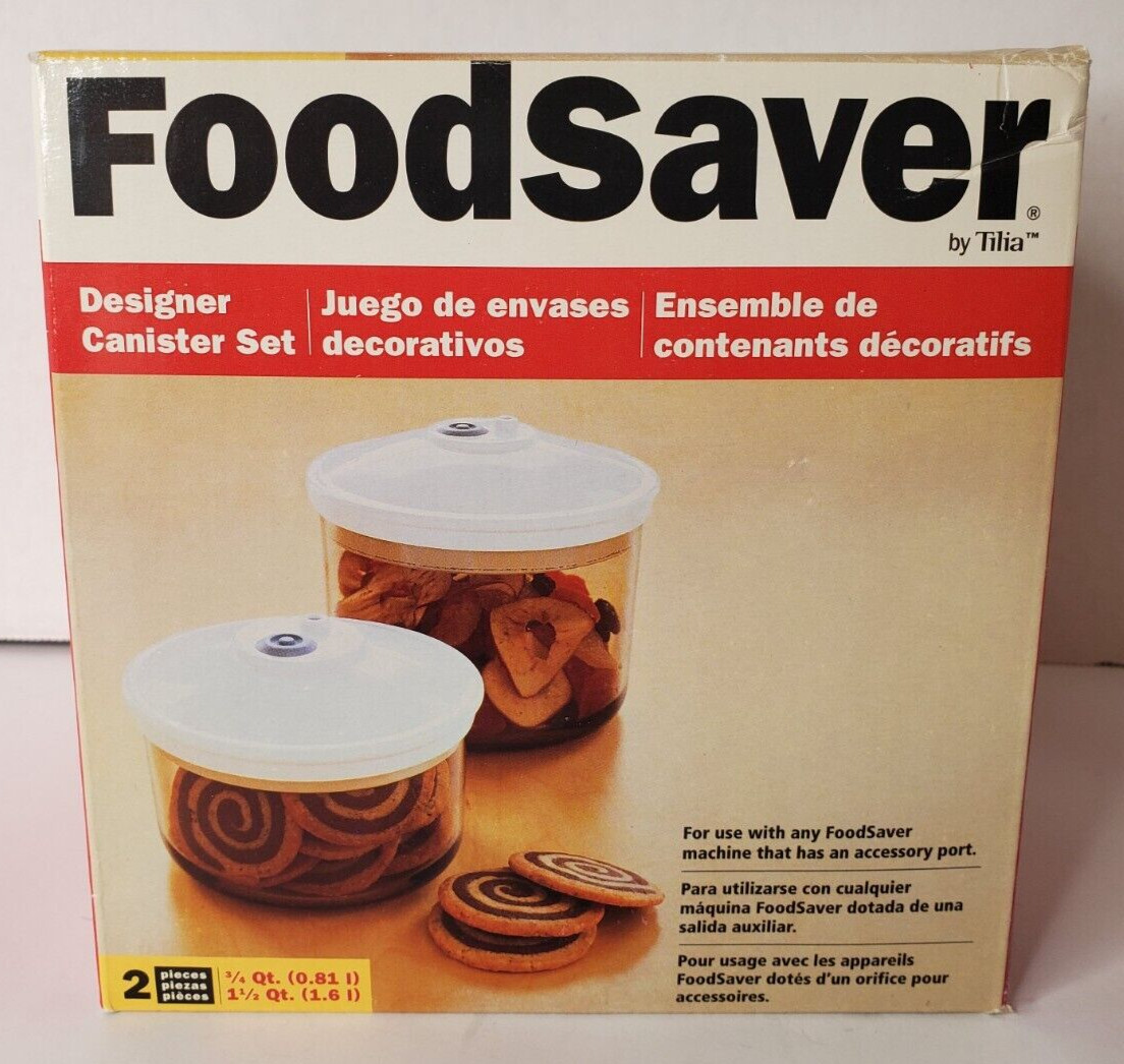 NEW FoodSaver Vacuum Packaging Set, 3/4 and 1 1/2 quart Canisters & Lids NIP
