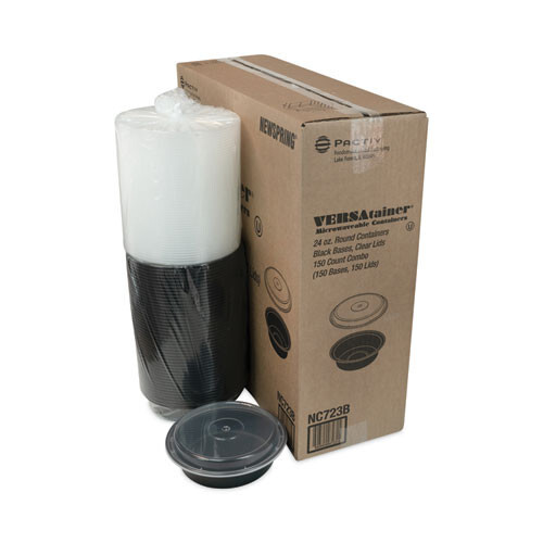 Pactiv Corp. NC723B 24 oz 7″ dia Microwavable Containers – BLK/CLR (150/CT) New