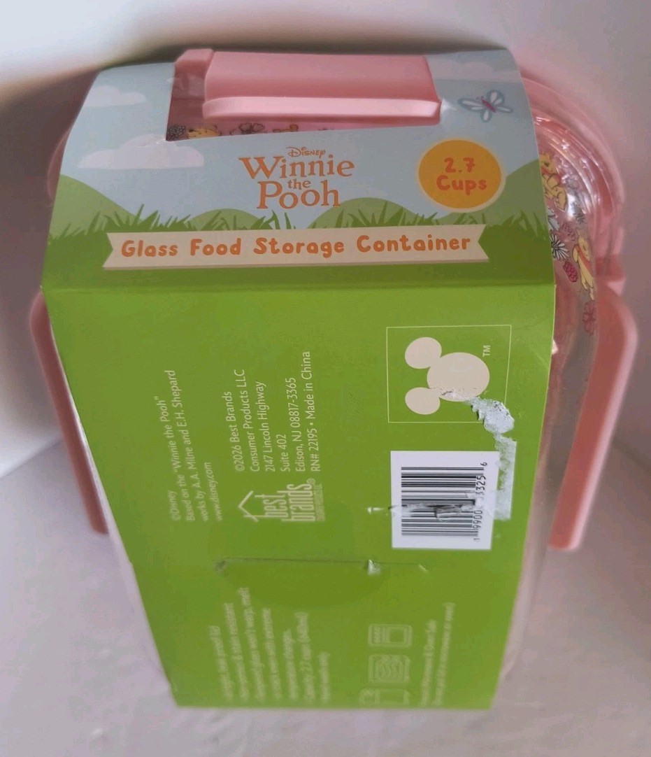 Disney Winnie the Pooh Glass Food Storage Container with Snap Lid (2-7 Cups) NEW