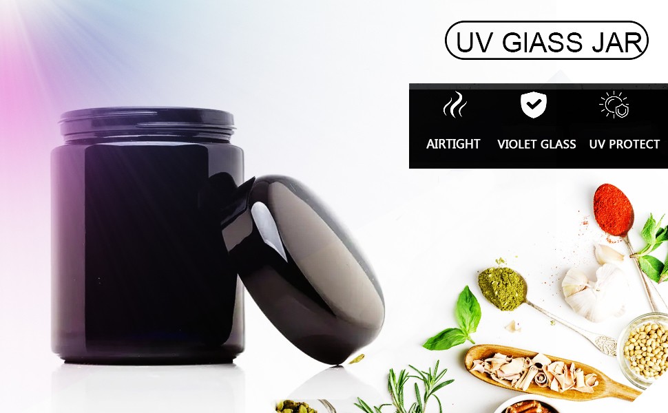 Black Glass Airtight Storage Container Jar 1000ml 2 Oz with UV Protection for