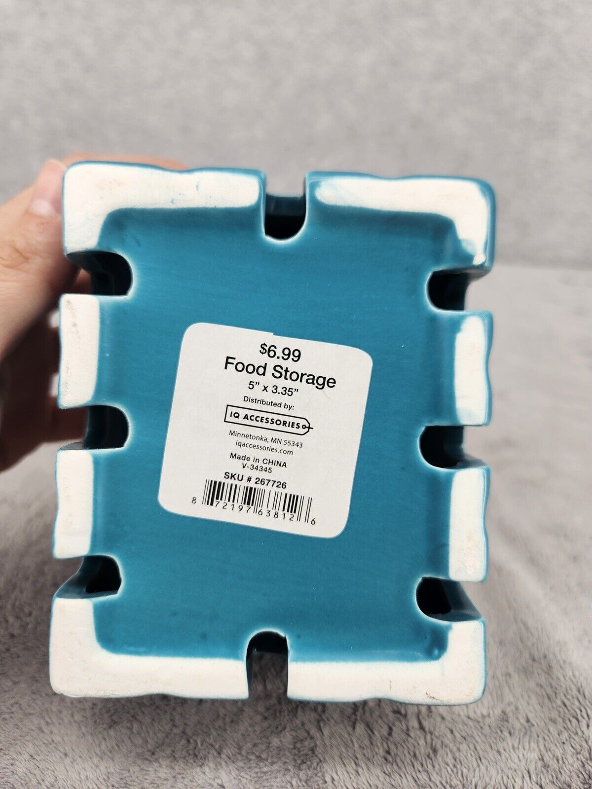 IQ Accessories Porcelain Food Storage With Wood Cover Teal Blue 3x4x5