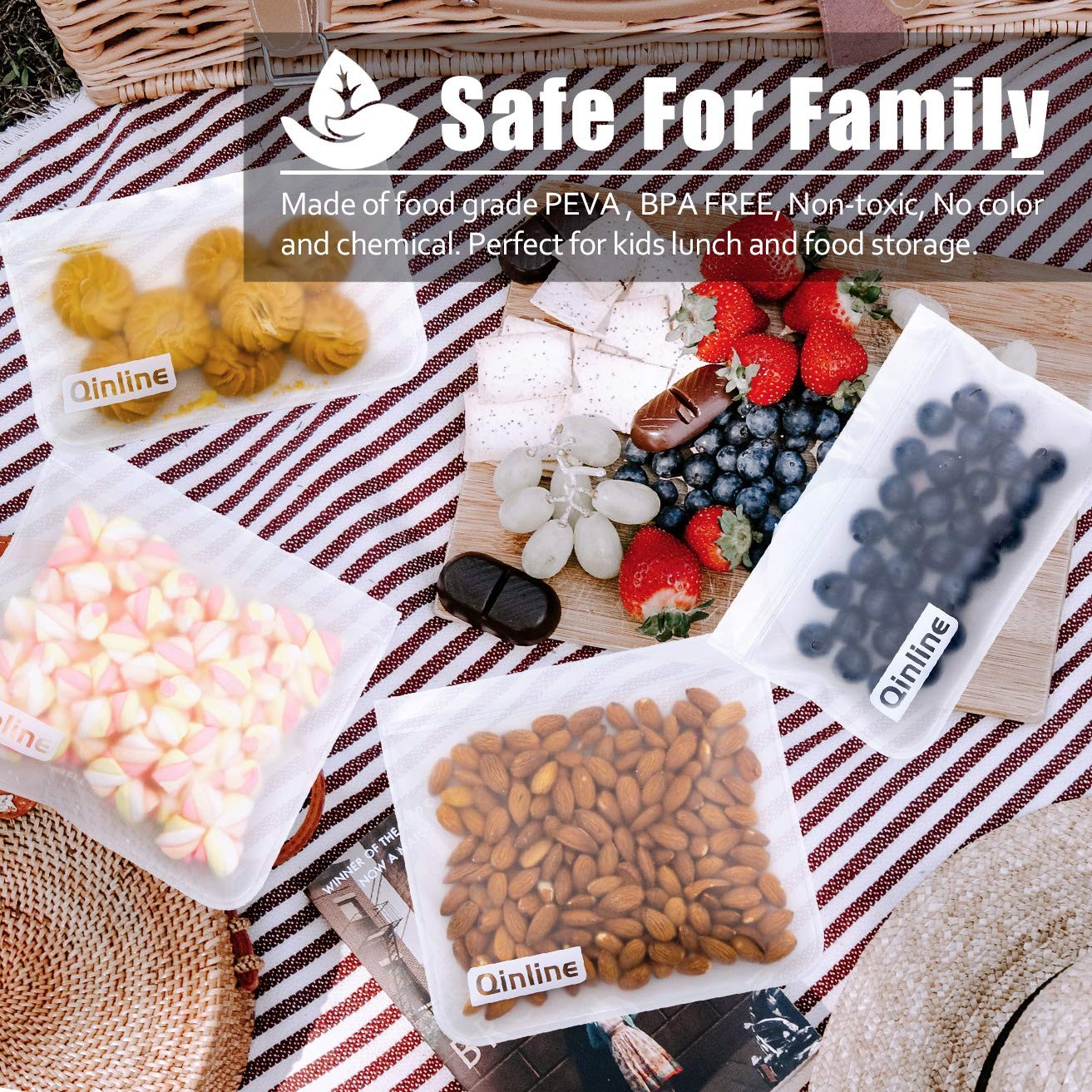 Reusable Food Storage Bags – 10 Pack Freezer Bags, Reusable Bags , Extra Thic…