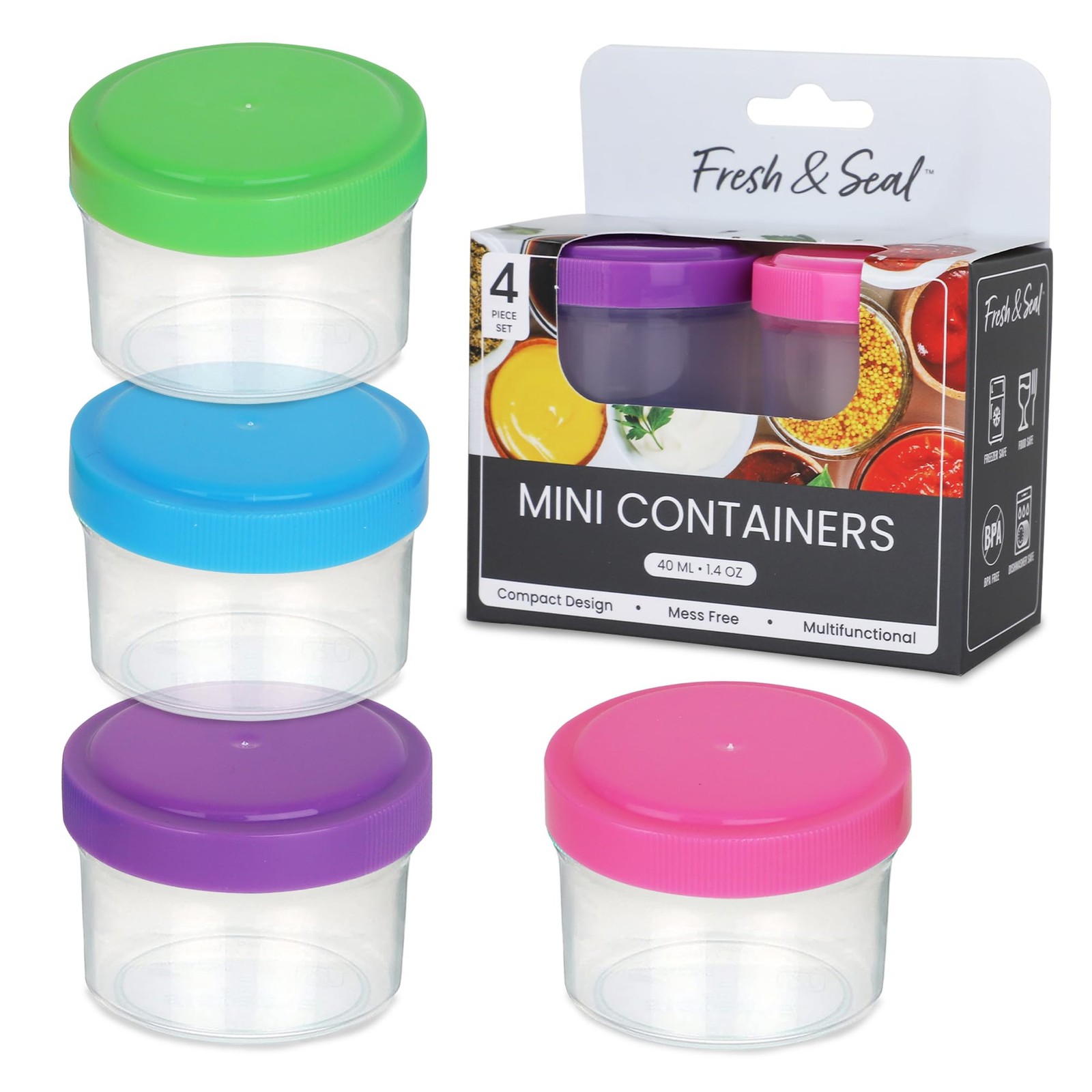 Condiment Containers with Screw Lids (4-Piece) – Reusable Leakproof Salad Dre…