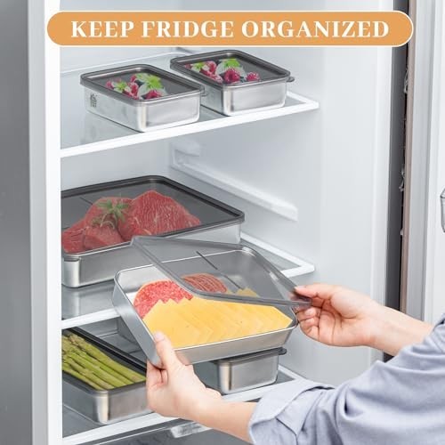 9 Pack Airtight Stainless Steel Bacon Cheese Containers – Dishwasher Safe Fridge