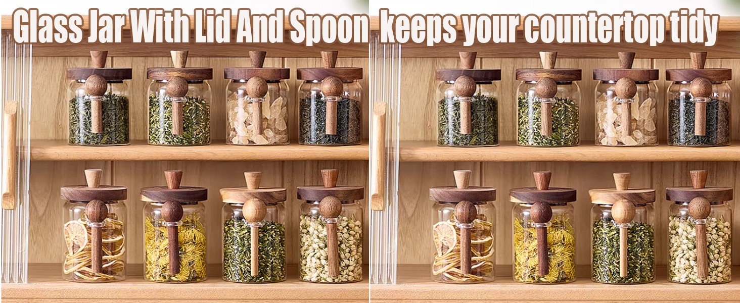 Glass Jar with Lid and Spoon 13&20&24 OZ Coffee Tea Sugar Canister Set of 3
