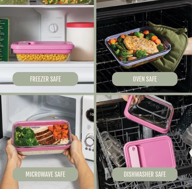 8 Piece Glass Meal Prep Food Storage Container Set with Locking Lids