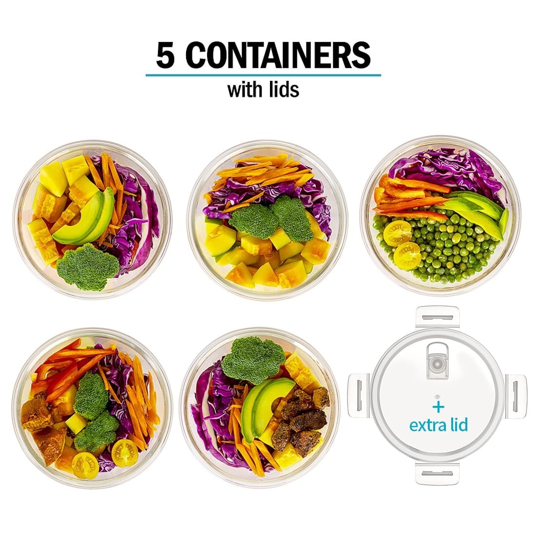 5 Pack Meal Prep Glass Containers with Air Vent Lids – Airtight, BPA-Free, 32oz