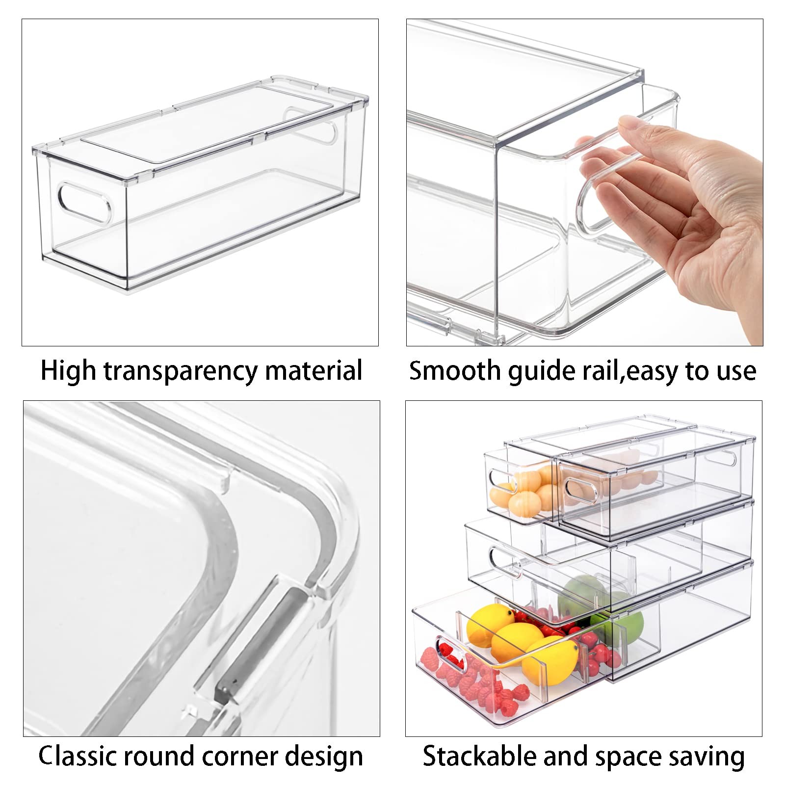 MineSign 4 pack Stackable Refrigerator Organizer Bins Pull-Out Drawers for Fr…