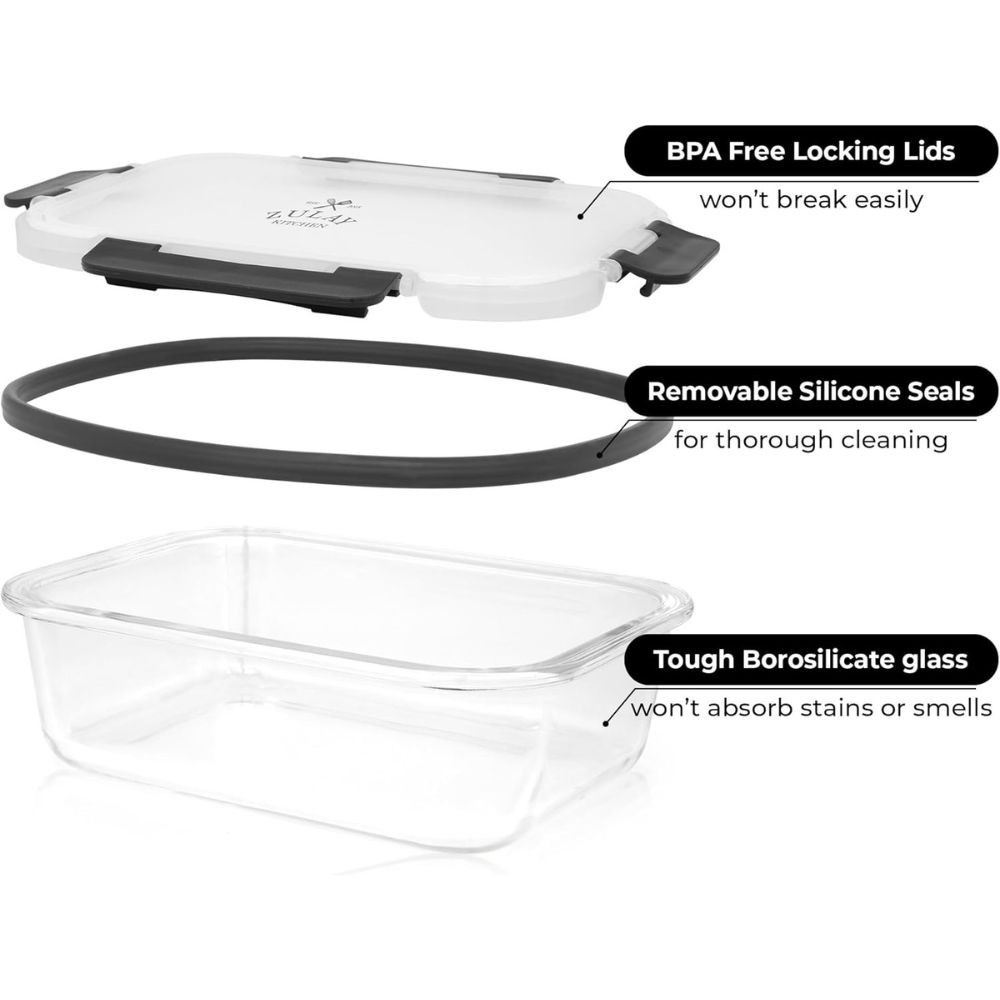 Zulay 5 Pack Snap Lock Glass Food Containers