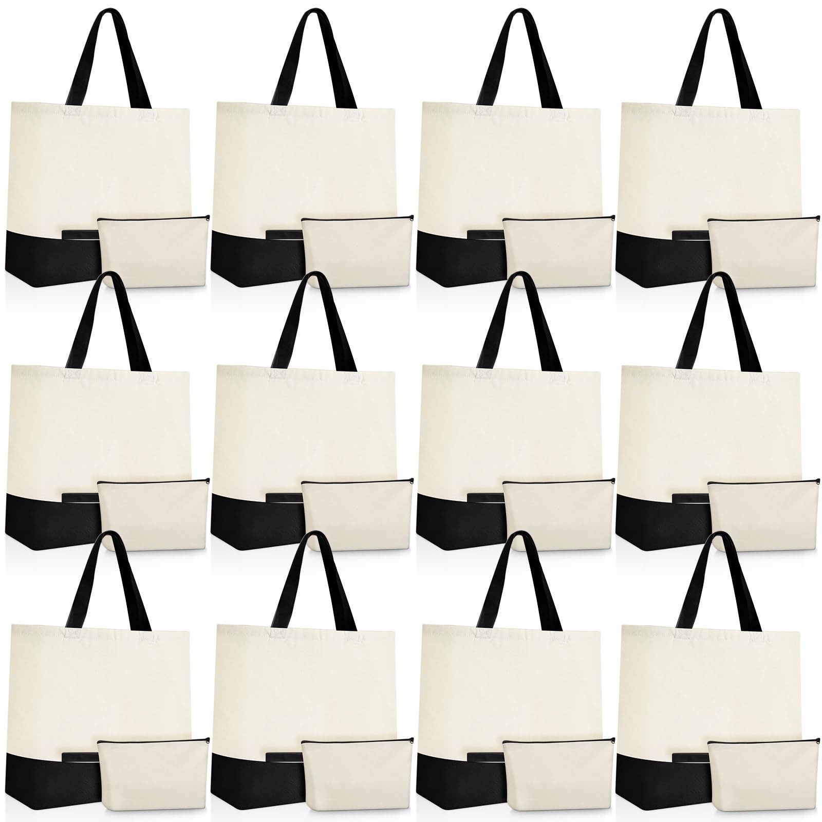 Sanwuta 24 Pcs Canvas Tote Bags Bulk with Zipper Cosmetic Bags 18.5″ Cotton Canv