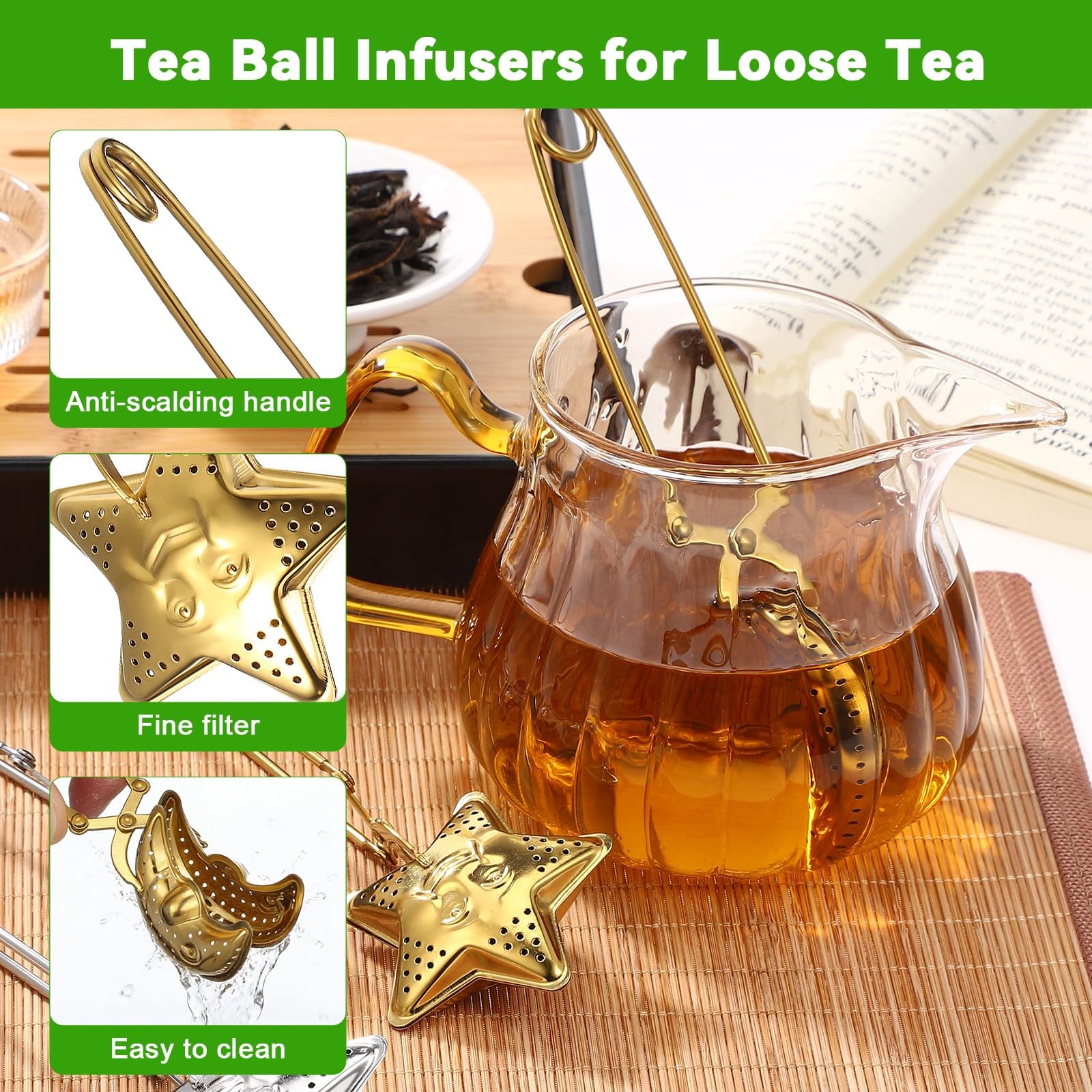 NUOBESTY 4Pcs Tea Infuser Set, Stainless Steel 16.00X6.00X3.00CM, Multicolor