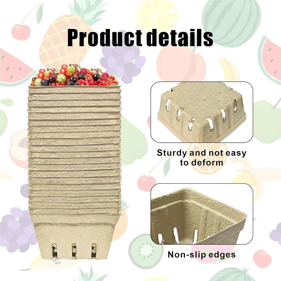 30 Pack Natural Pulp Fiber Berry Basket,Small Molded Produce Vented Basket Kitch