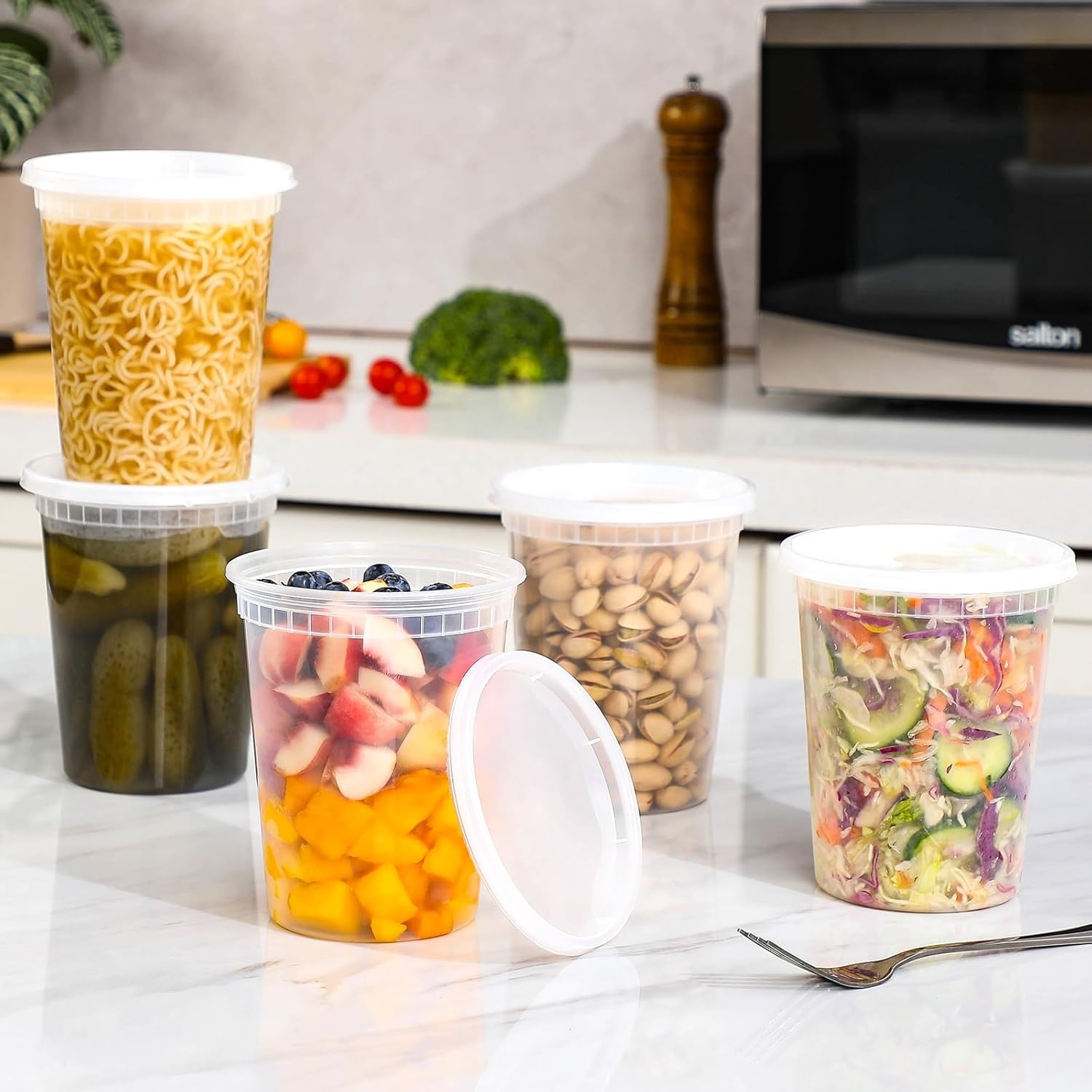 AOZITA 20 Sets 32 oz Plastic Deli Food Containers With Lids, Airtight Food Stora