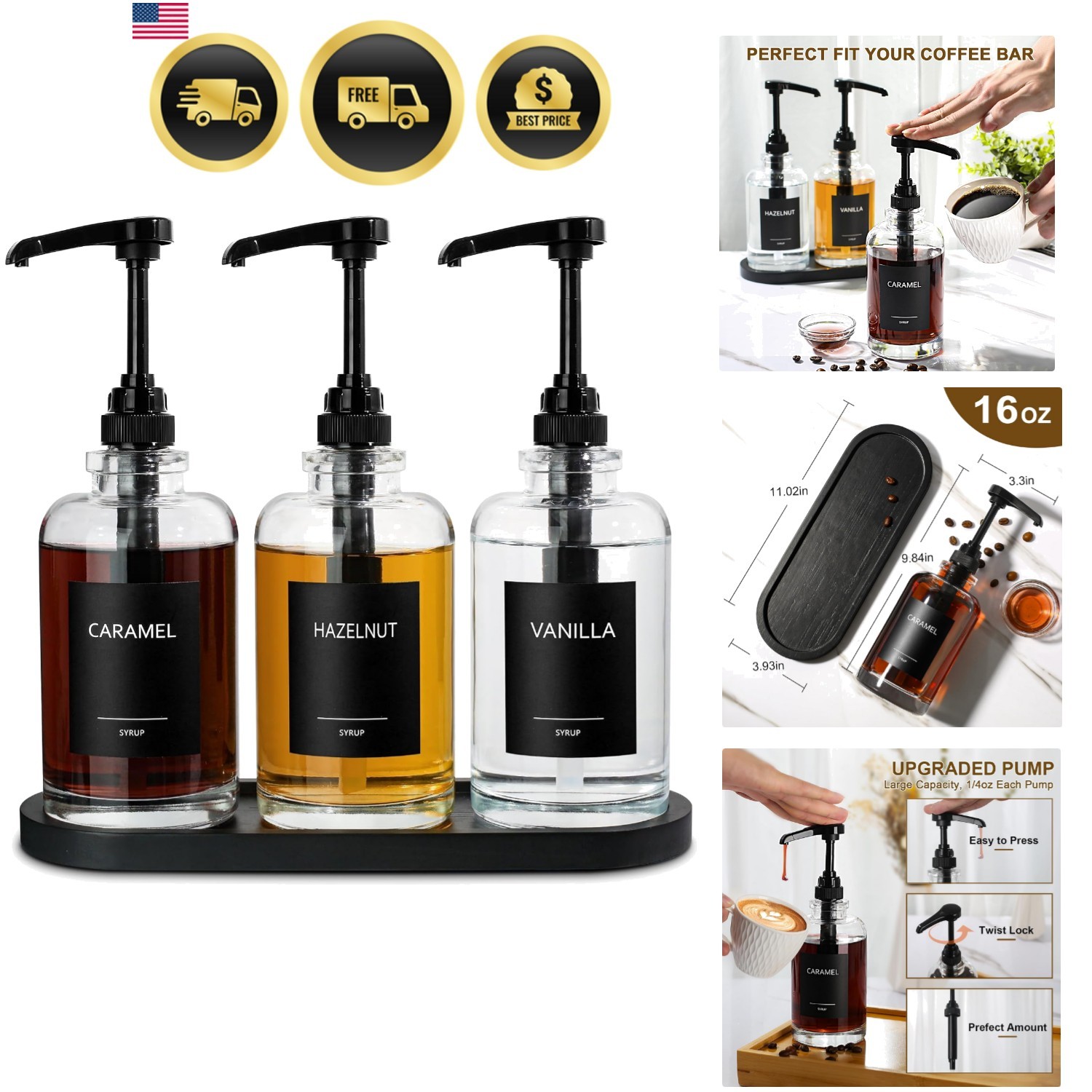 Coffee Syrup Dispenser for Coffee Bar, 16.9 fl oz Glass Syrup Dispenser with …