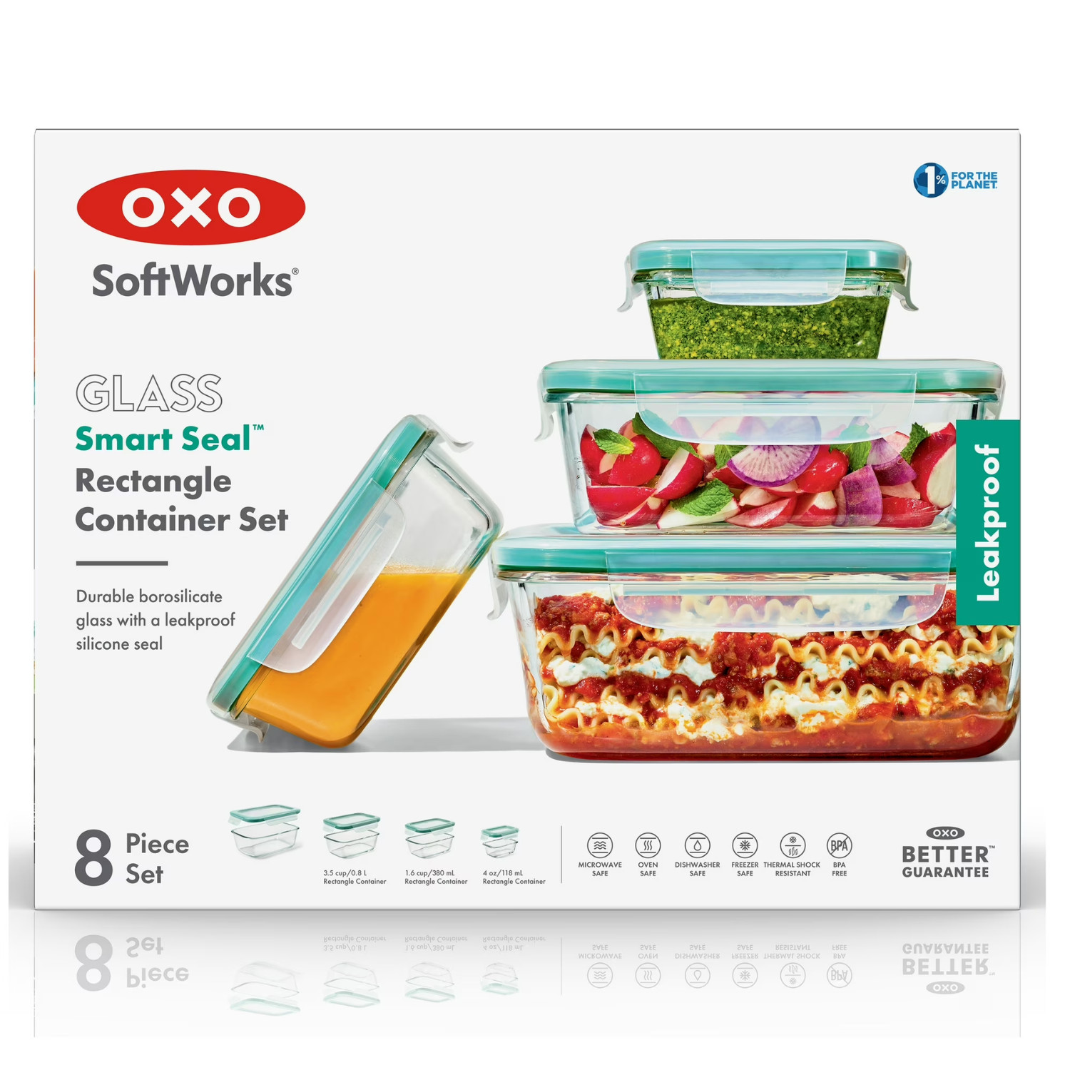 OXO Softworks Smart Seal Glass Container Set 8Pc Meal Prep Storage Kitchen