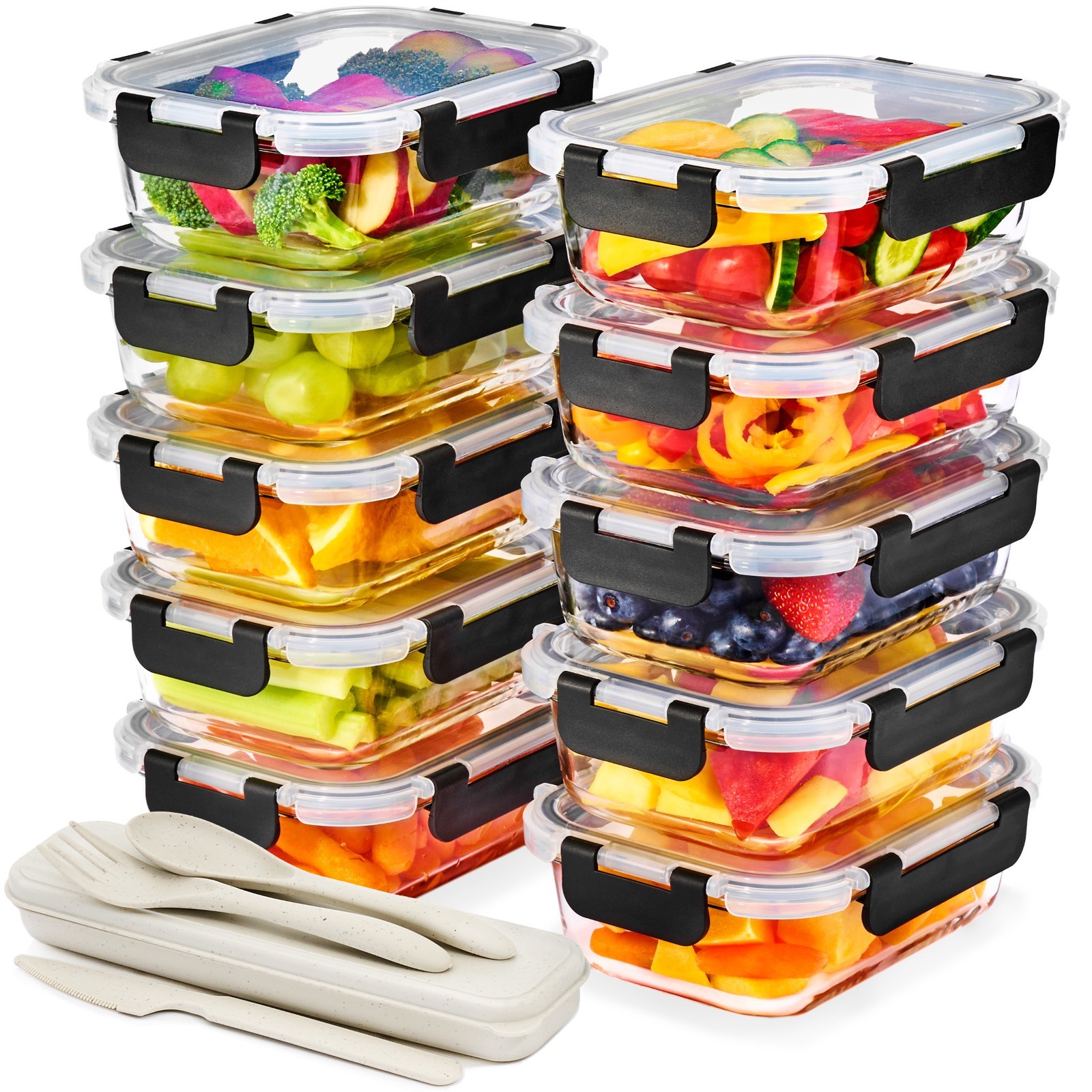 Sorbus Glass Meal Prep Containers with Airtight Lids – 10 Pack